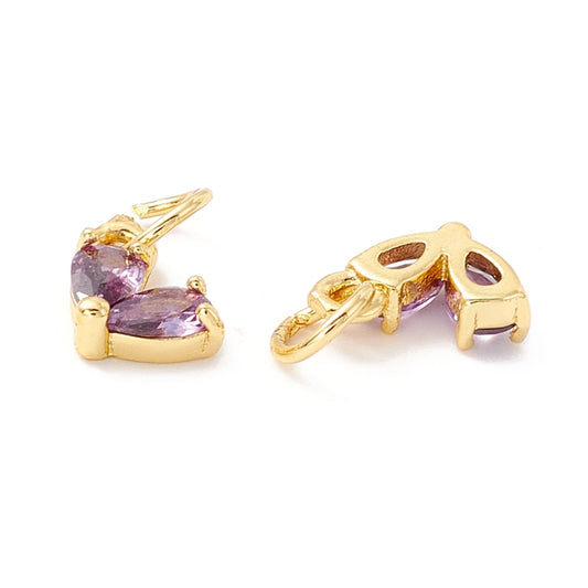Purple Rhinestone Heart Charm Tiny