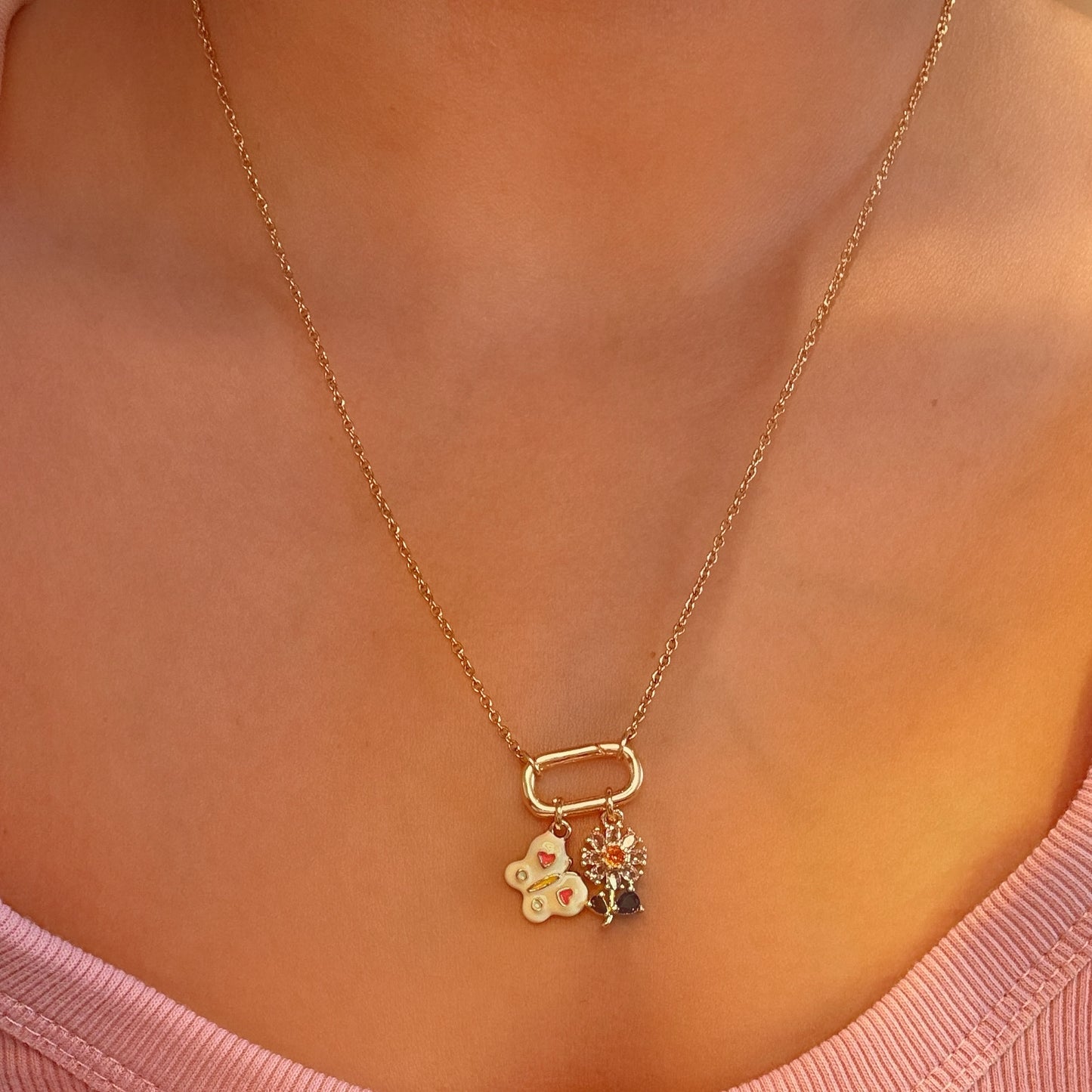 Rectangle Charm Clasp Necklace