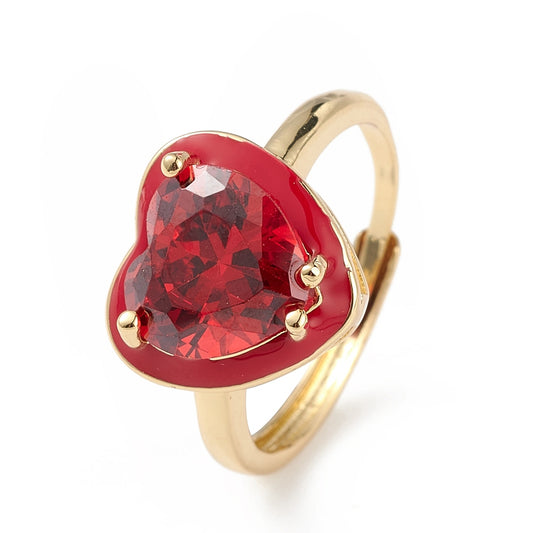 Enamel Rhinestone Heart Ring