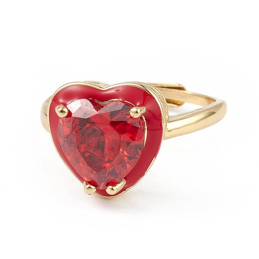 Enamel Rhinestone Heart Ring