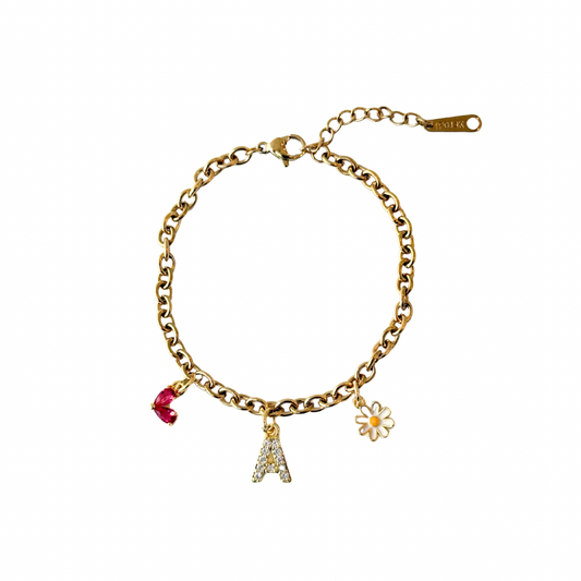 Flower Heart Pre-Made Charm Bracelet