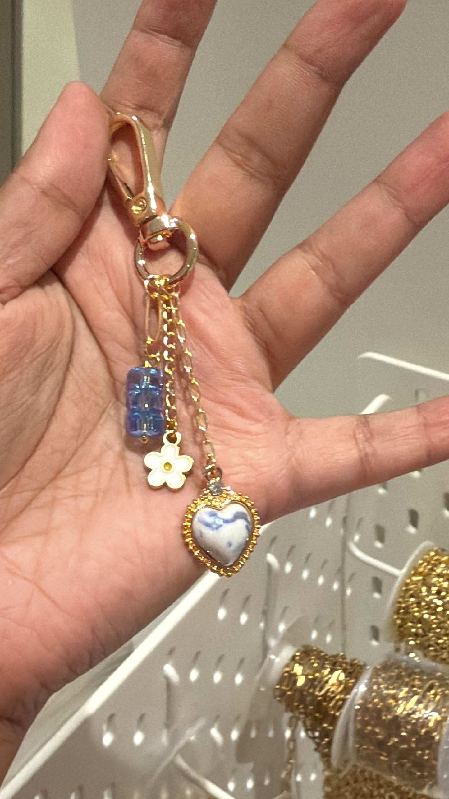 Initial and Green Heart Bag Charm