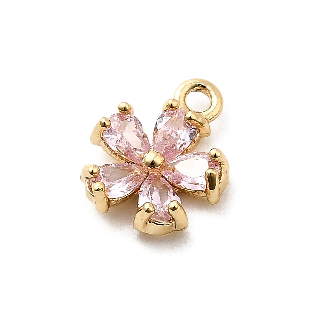 Very Small Pink Crystal Flower Charm