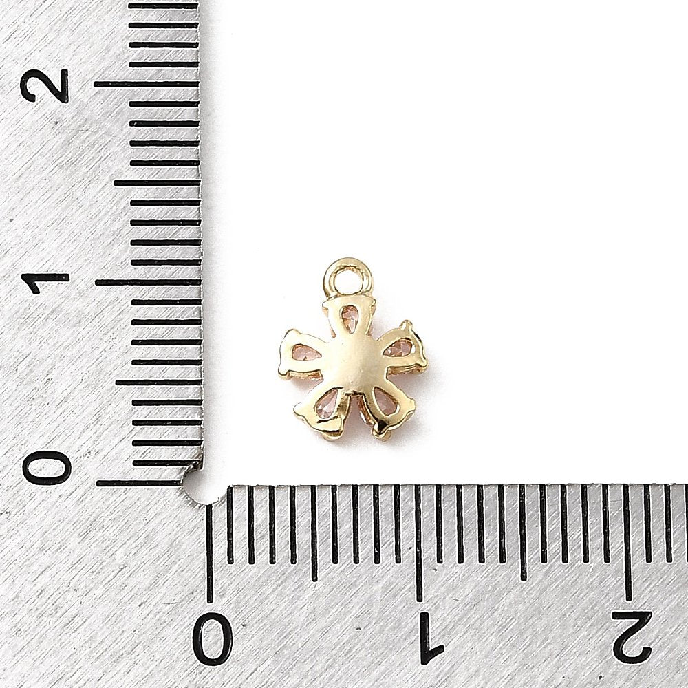 Very Small Pink Crystal Flower Charm