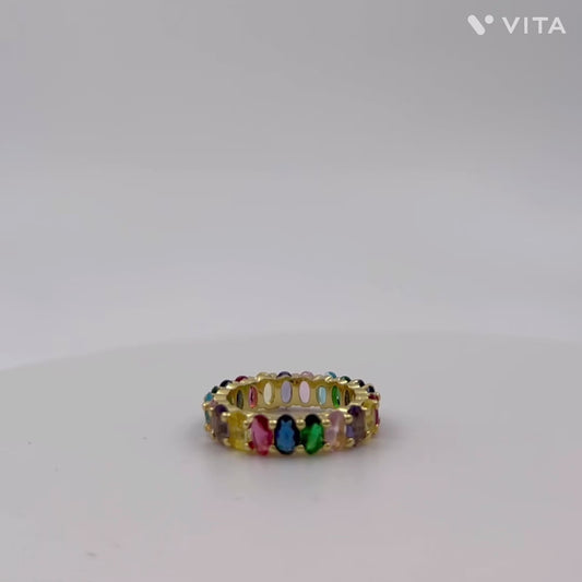 Rainbow Oval Set CZ Ring